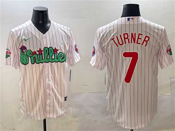 Mens Philadelphia Phillies #7 Trea Turner White Phanatic Cool Base Stitched Jersey